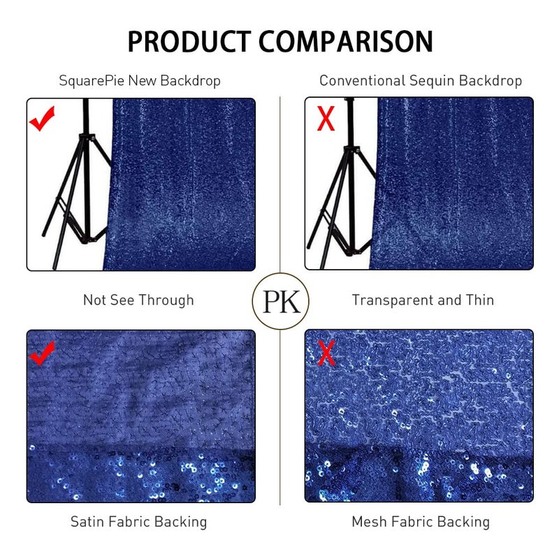 SquarePie Sequin Backdrop Less Transparent Photography Background Sparkly Curtain for Wedding Patry 10FT x 10FT Navy Blue - Image 4